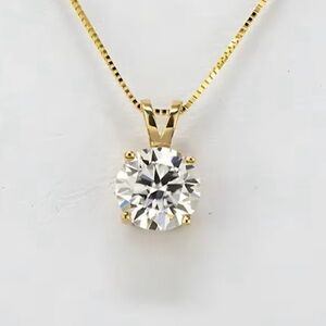 Gold Solitaire Moissanite Pendant Necklace - Classic Sparkle